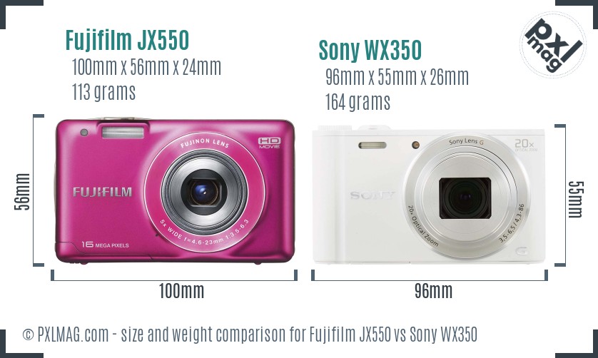 Fujifilm JX550 vs Sony WX350 size comparison Fujifilm JX550 vs Sony WX350 size comparison