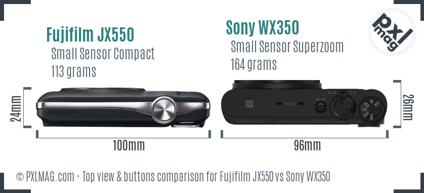 Fujifilm JX550 vs Sony WX350 top view buttons comparison