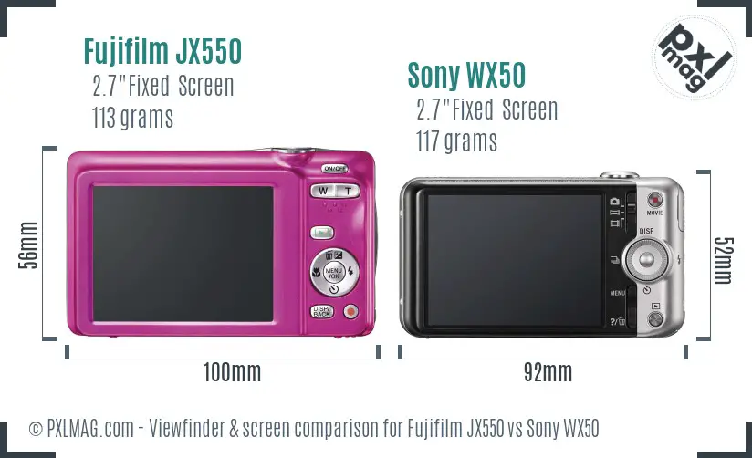 Fujifilm JX550 vs Sony WX50 Screen and Viewfinder comparison