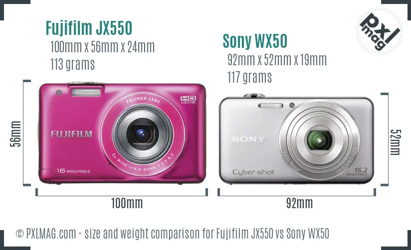 Fujifilm JX550 vs Sony WX50 size comparison