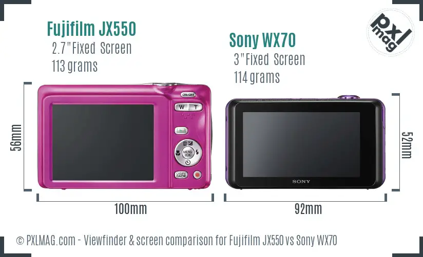Fujifilm JX550 vs Sony WX70 Screen and Viewfinder comparison