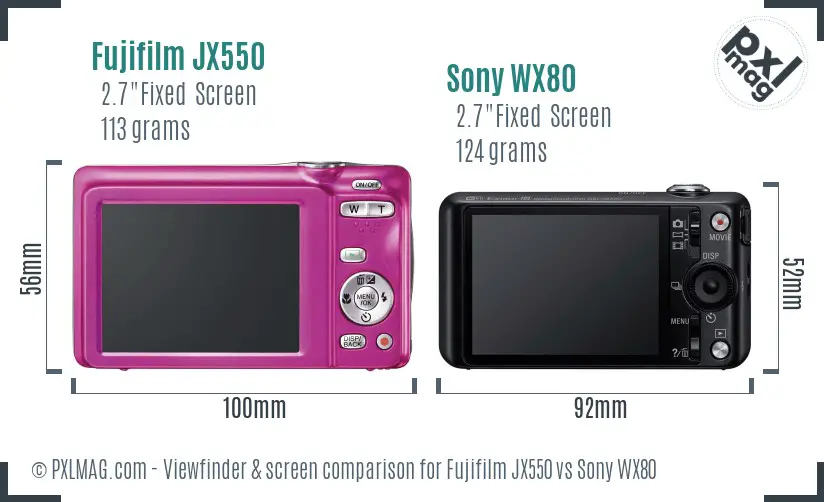 Fujifilm JX550 vs Sony WX80 Screen and Viewfinder comparison