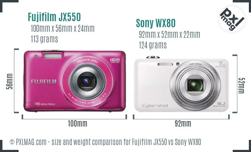 Fujifilm JX550 vs Sony WX80 size comparison