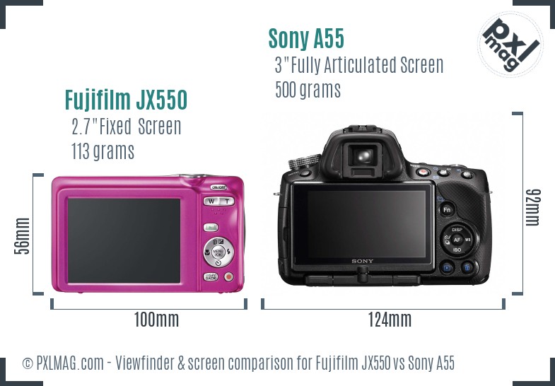 Fujifilm JX550 vs Sony A55 Screen and Viewfinder comparison
