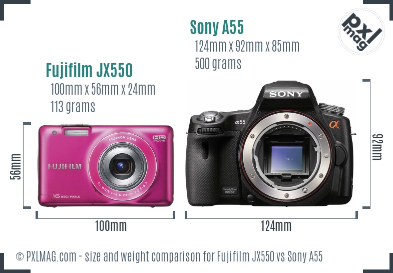 Fujifilm JX550 vs Sony A55 size comparison Fujifilm JX550 vs Sony A55 size comparison