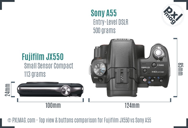 Fujifilm JX550 vs Sony A55 top view buttons comparison