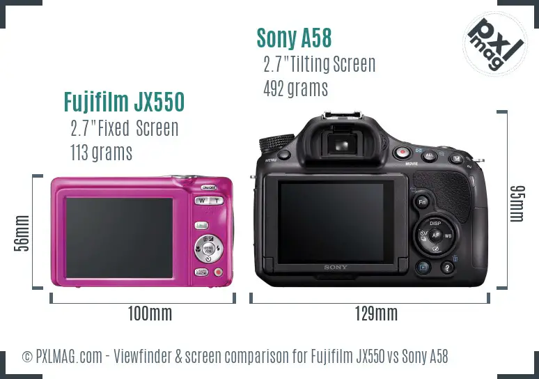 Fujifilm JX550 vs Sony A58 Screen and Viewfinder comparison