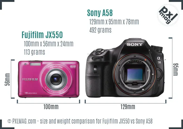 Fujifilm JX550 vs Sony A58 size comparison