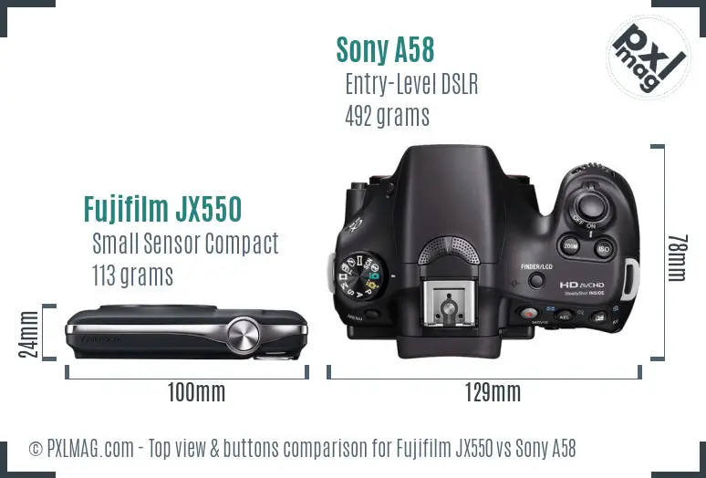Fujifilm JX550 vs Sony A58 top view buttons comparison