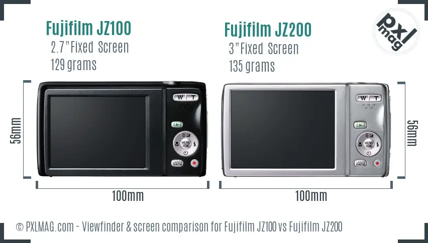 Fujifilm JZ100 vs Fujifilm JZ200 Screen and Viewfinder comparison