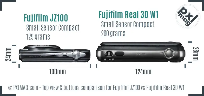 Fujifilm JZ100 vs Fujifilm Real 3D W1 top view buttons comparison