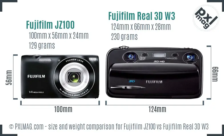 Fujifilm JZ100 vs Fujifilm Real 3D W3 size comparison