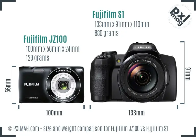 Fujifilm JZ100 vs Fujifilm S1 size comparison