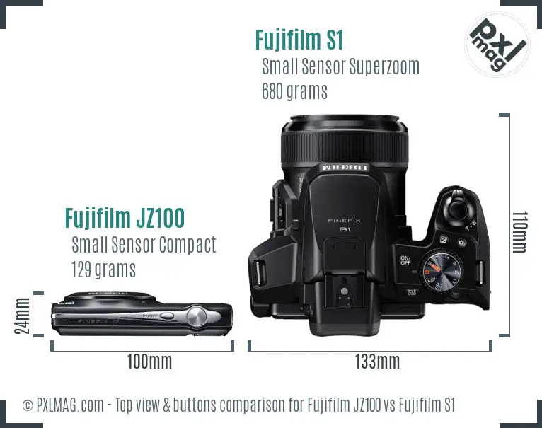 Fujifilm JZ100 vs Fujifilm S1 top view buttons comparison