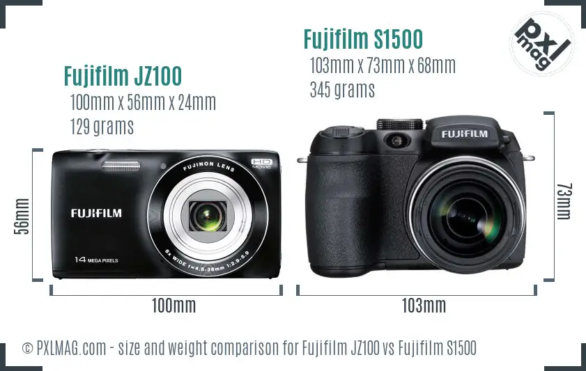 Fujifilm JZ100 vs Fujifilm S1500 size comparison Fujifilm JZ100 vs Fujifilm S1500 size comparison