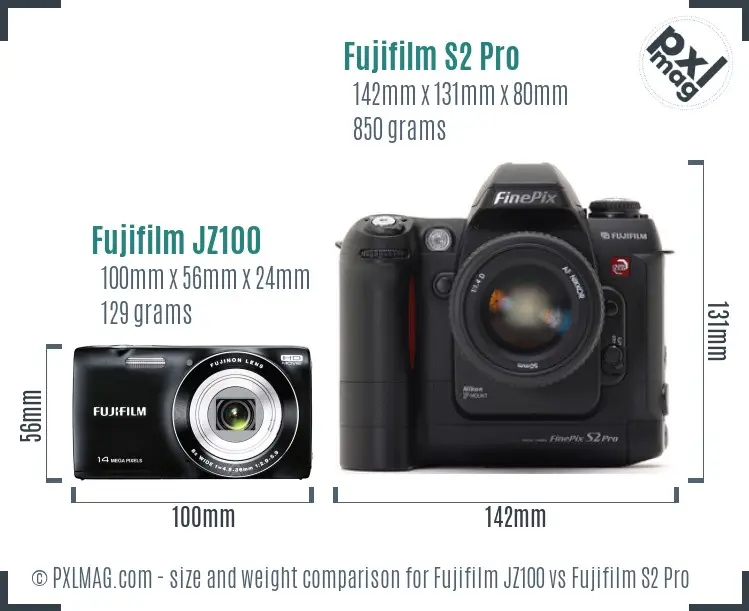 Fujifilm JZ100 vs Fujifilm S2 Pro size comparison