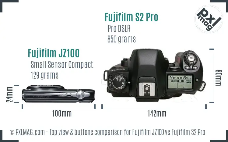 Fujifilm JZ100 vs Fujifilm S2 Pro top view buttons comparison