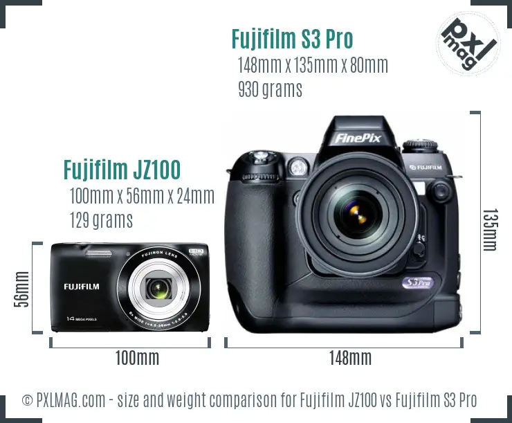 Fujifilm JZ100 vs Fujifilm S3 Pro size comparison