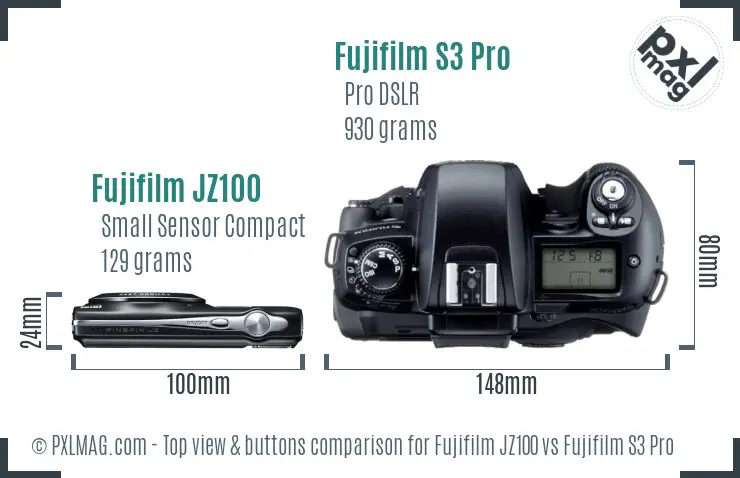 Fujifilm JZ100 vs Fujifilm S3 Pro top view buttons comparison