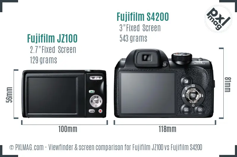 Fujifilm JZ100 vs Fujifilm S4200 Screen and Viewfinder comparison