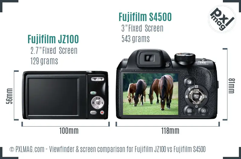 Fujifilm JZ100 vs Fujifilm S4500 Screen and Viewfinder comparison