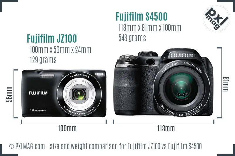 Fujifilm JZ100 vs Fujifilm S4500 size comparison