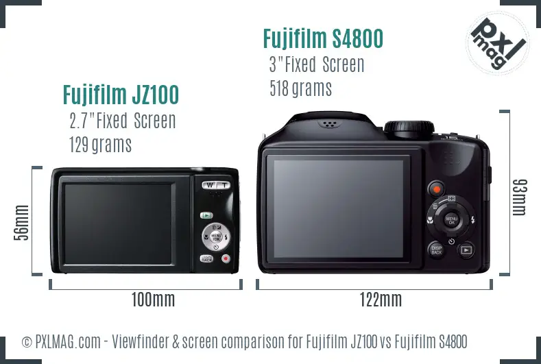 Fujifilm JZ100 vs Fujifilm S4800 Screen and Viewfinder comparison