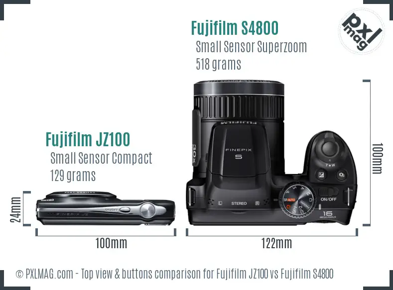 Fujifilm JZ100 vs Fujifilm S4800 top view buttons comparison
