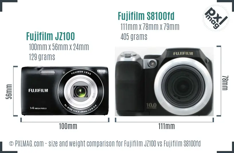 Fujifilm JZ100 vs Fujifilm S8100fd size comparison