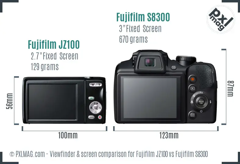 Fujifilm JZ100 vs Fujifilm S8300 Screen and Viewfinder comparison