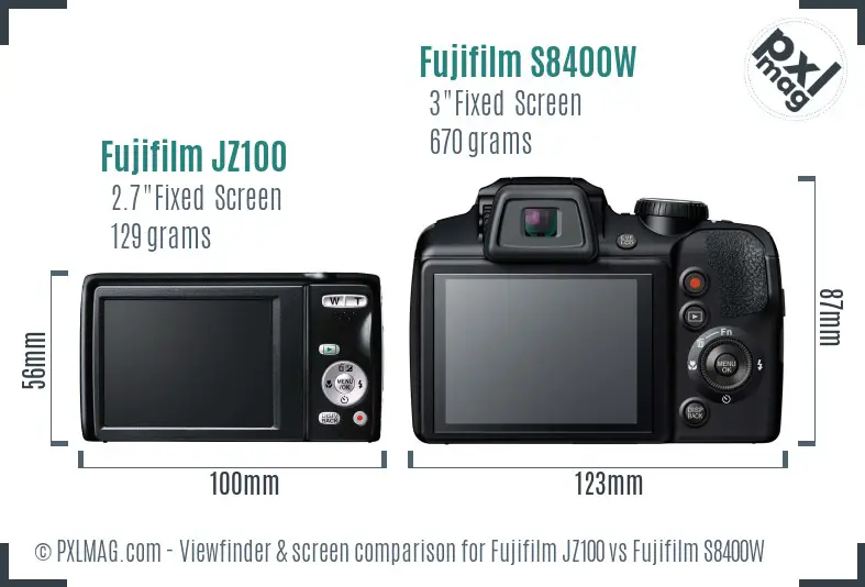 Fujifilm JZ100 vs Fujifilm S8400W Screen and Viewfinder comparison