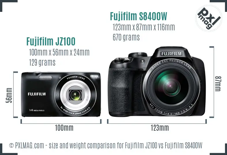 Fujifilm JZ100 vs Fujifilm S8400W size comparison