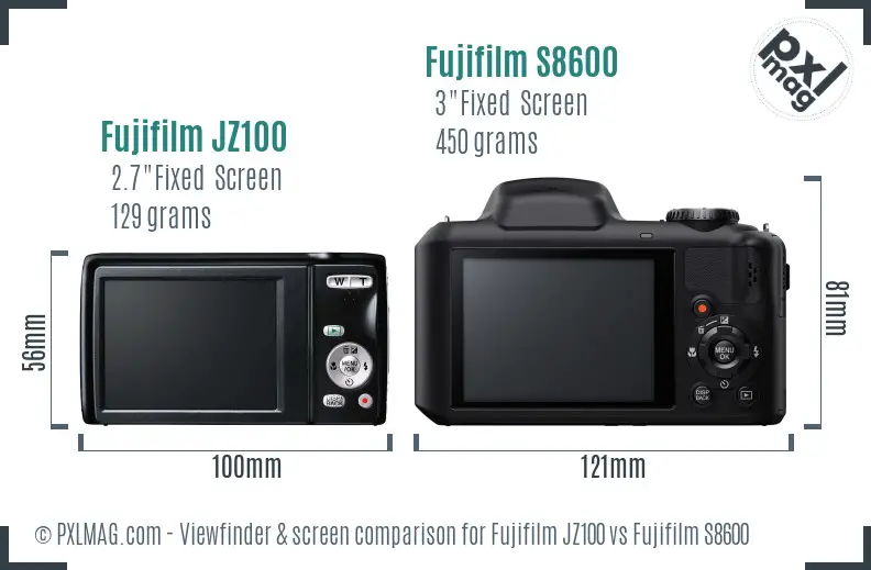 Fujifilm JZ100 vs Fujifilm S8600 Screen and Viewfinder comparison Fujifilm JZ100 vs Fujifilm S8600 Screen and Viewfinder comparison