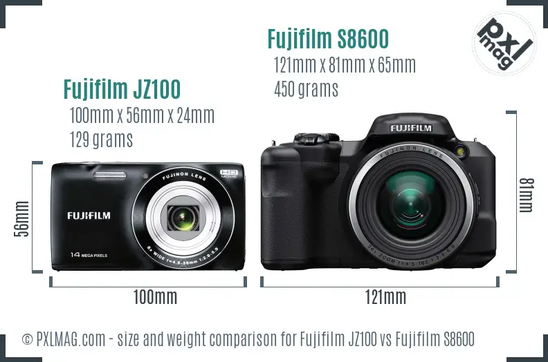Fujifilm JZ100 vs Fujifilm S8600 size comparison Fujifilm JZ100 vs Fujifilm S8600 size comparison