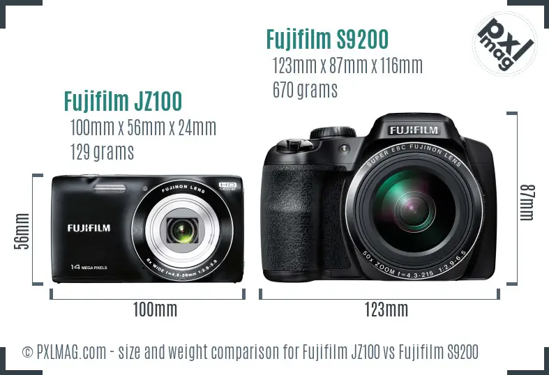 Fujifilm JZ100 vs Fujifilm S9200 size comparison