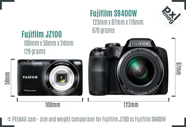 Fujifilm JZ100 vs Fujifilm S9400W size comparison