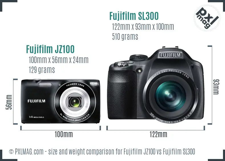 Fujifilm JZ100 vs Fujifilm SL300 size comparison