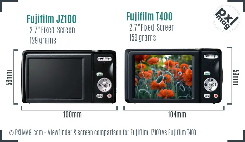 Fujifilm JZ100 vs Fujifilm T400 Screen and Viewfinder comparison