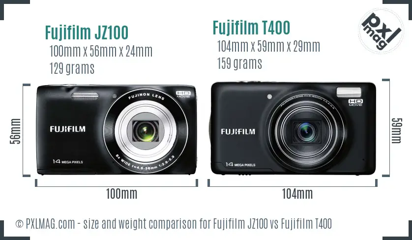 Fujifilm JZ100 vs Fujifilm T400 size comparison