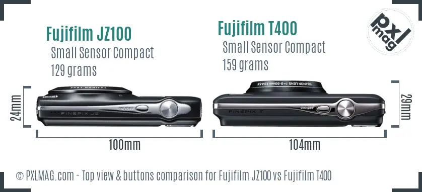 Fujifilm JZ100 vs Fujifilm T400 top view buttons comparison
