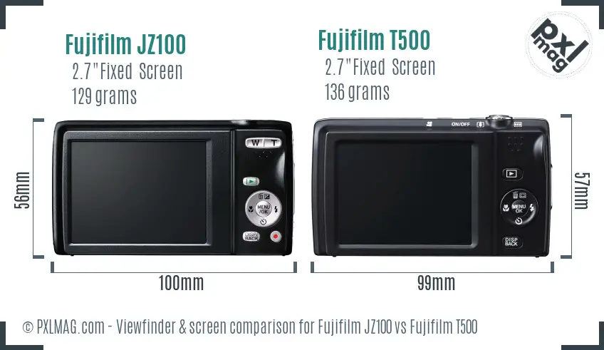 Fujifilm JZ100 vs Fujifilm T500 Screen and Viewfinder comparison