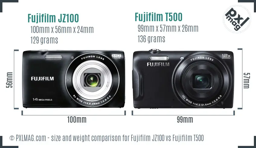 Fujifilm JZ100 vs Fujifilm T500 size comparison