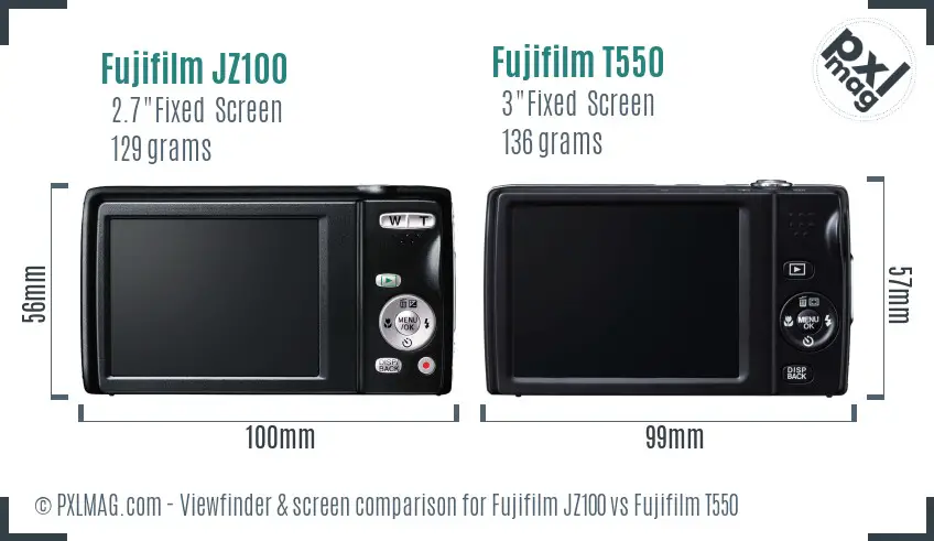 Fujifilm JZ100 vs Fujifilm T550 Screen and Viewfinder comparison