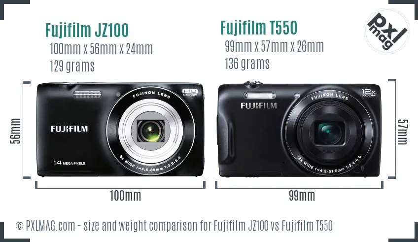 Fujifilm JZ100 vs Fujifilm T550 size comparison