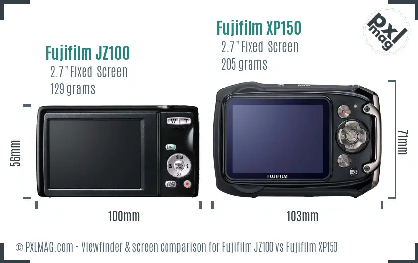 Fujifilm JZ100 vs Fujifilm XP150 Screen and Viewfinder comparison
