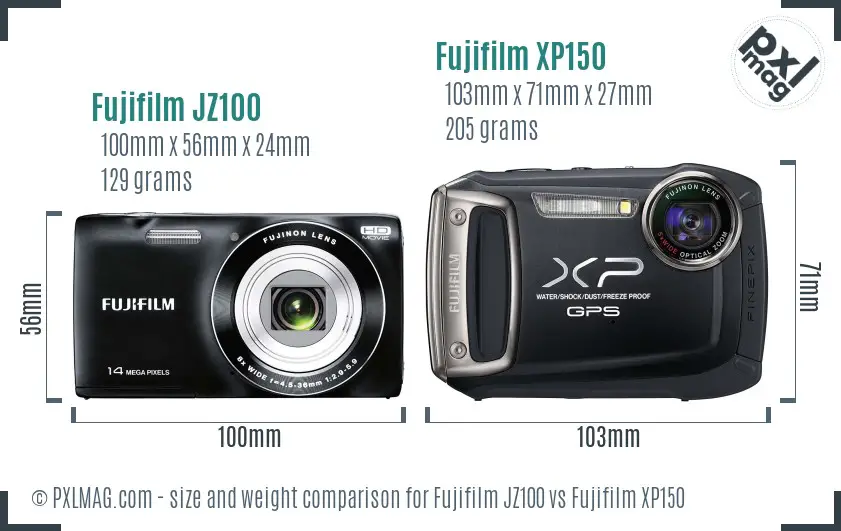Fujifilm JZ100 vs Fujifilm XP150 size comparison