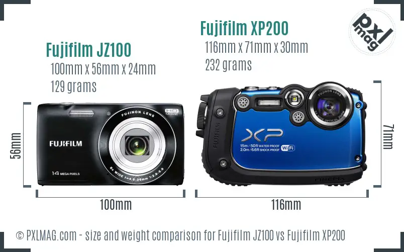 Fujifilm JZ100 vs Fujifilm XP200 size comparison