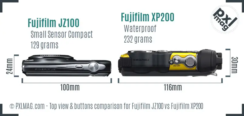 Fujifilm JZ100 vs Fujifilm XP200 top view buttons comparison