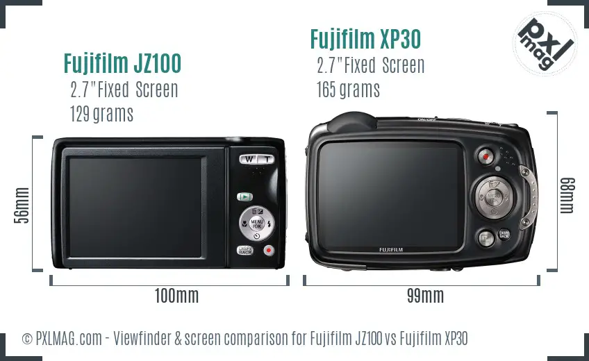Fujifilm JZ100 vs Fujifilm XP30 Screen and Viewfinder comparison