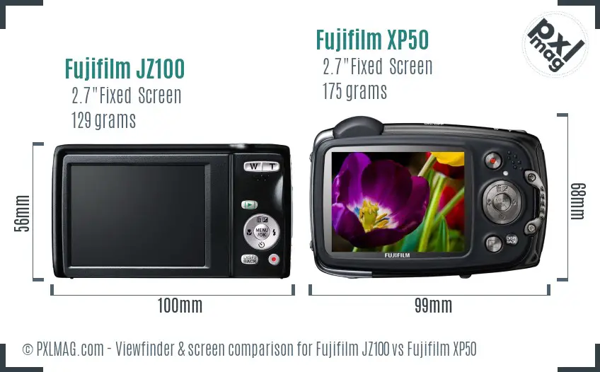 Fujifilm JZ100 vs Fujifilm XP50 Screen and Viewfinder comparison